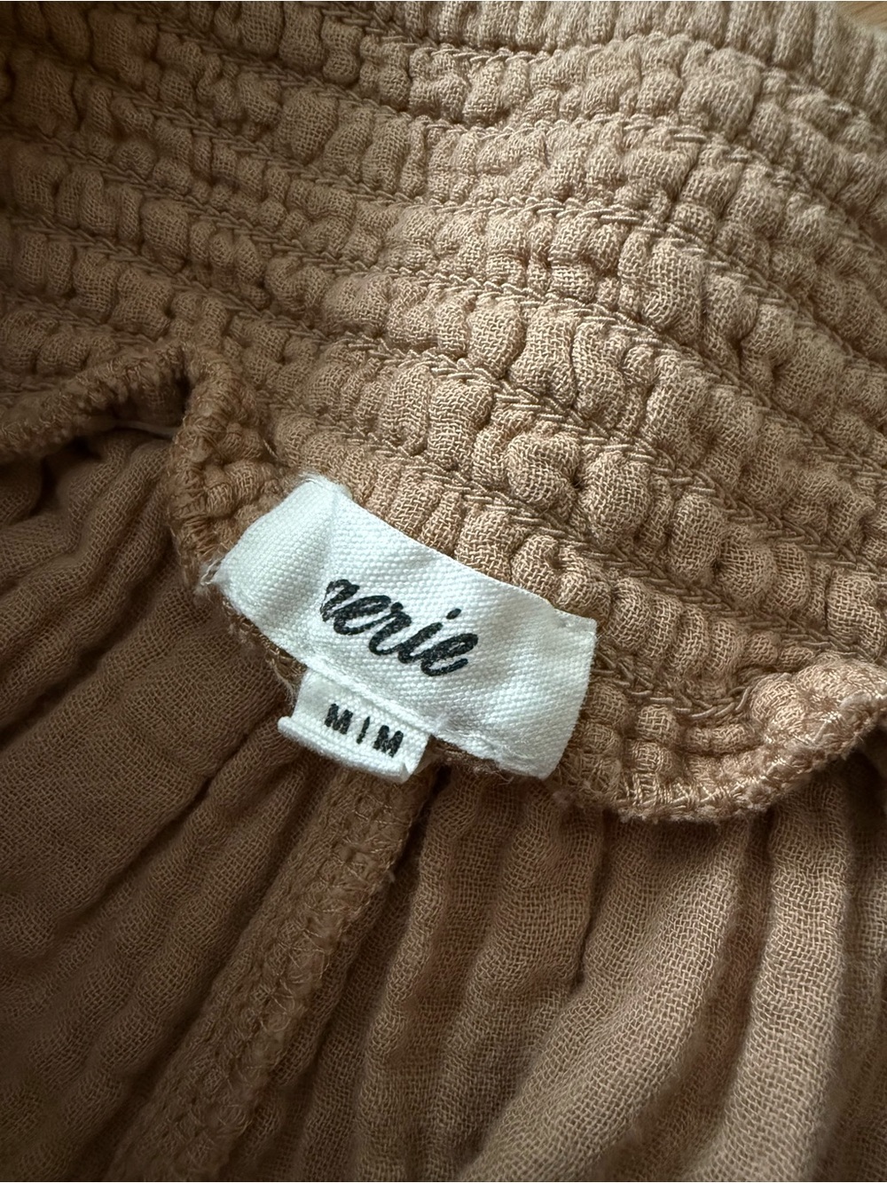 Aerie 100% Cotton Gauze Wide Leg Pants Elastic Waist Bottom Slit Tan Comfy M - Picture 3 of 9